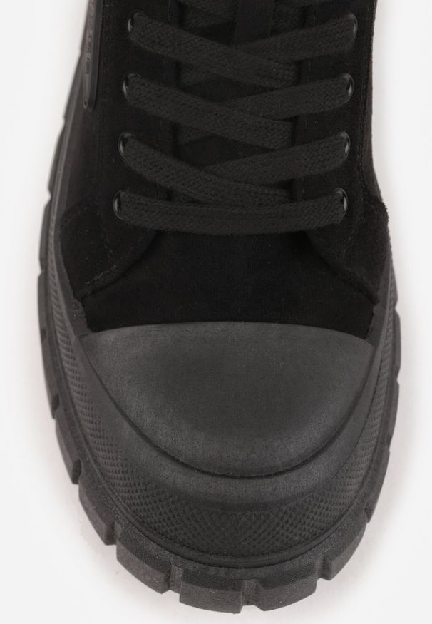 Born2be - Czarne Sneakersy Vices na Grubej Podeszwie z Geometryczną Aplikacją Leanae. Kolor: czarny. Materiał: jeans. Wzór: geometria, aplikacja