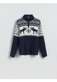 Reserved - Sweter z golfem - granatowy. Typ kołnierza: golf. Kolor: niebieski. Materiał: dzianina, bawełna