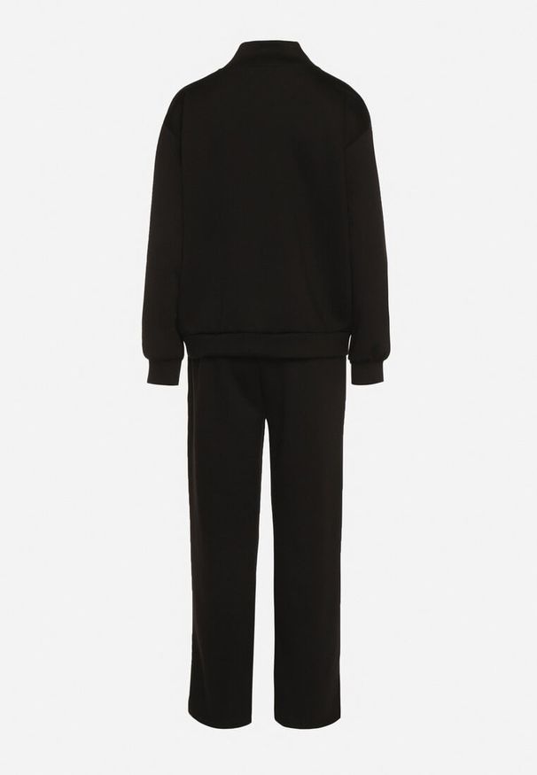 Born2be - Czarny Bawełniany Komplet Dresowy Bluza na Suwak i Spodnie Tevrisa. Kolor: czarny. Materiał: bawełna, dresówka. Sport: turystyka piesza