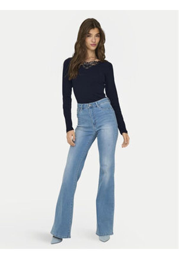 only - ONLY Bluzka Kira 15302894 Granatowy Slim Fit. Kolor: niebieski. Materiał: bawełna