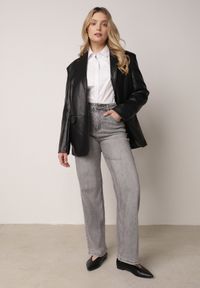 Born2be - Szare Szerokie Jeansy z Wysokim Stanem z Bawełną i Domieszką Wiskozy Jenninne. Stan: podwyższony. Kolor: szary. Długość: długie. Wzór: gładki. Styl: klasyczny #4