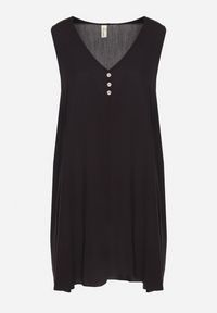 Born2be - Czarna Rozkloszowana Sukienka z Bawełny z Ozdobnymi Guzikami Folusae. Okazja: na co dzień. Typ kołnierza: dekolt w serek. Kolor: czarny. Materiał: bawełna. Sezon: wiosna, lato. Typ sukienki: proste. Styl: klasyczny, casual, elegancki #5