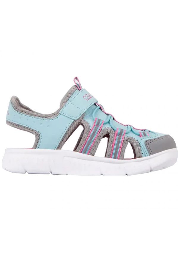 Buty Kappa Kyoko Jr 260884K 6316 niebieskie różowe szare. Okazja: na co dzień. Nosek buta: okrągły. Zapięcie: rzepy. Kolor: niebieski, różowy, wielokolorowy, szary. Materiał: skóra ekologiczna, syntetyk, materiał. Styl: casual