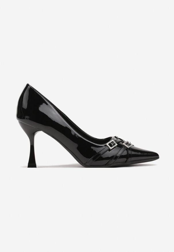 Renee - Czarne Szpilki Lakierowane z Klamrami na Paskach Betirya. Zapięcie: klamry. Kolor: czarny. Materiał: lakier. Obcas: na szpilce. Styl: elegancki. Wysokość obcasa: średni