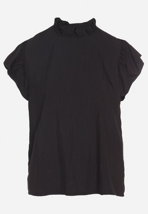 Born2be - Czarna Bluzka z Wiskozą Ozdobiona Falbankami Emoti. Okazja: na co dzień. Typ kołnierza: kołnierz z falbankami. Kolor: czarny. Materiał: wiskoza. Wzór: aplikacja. Styl: casual, elegancki