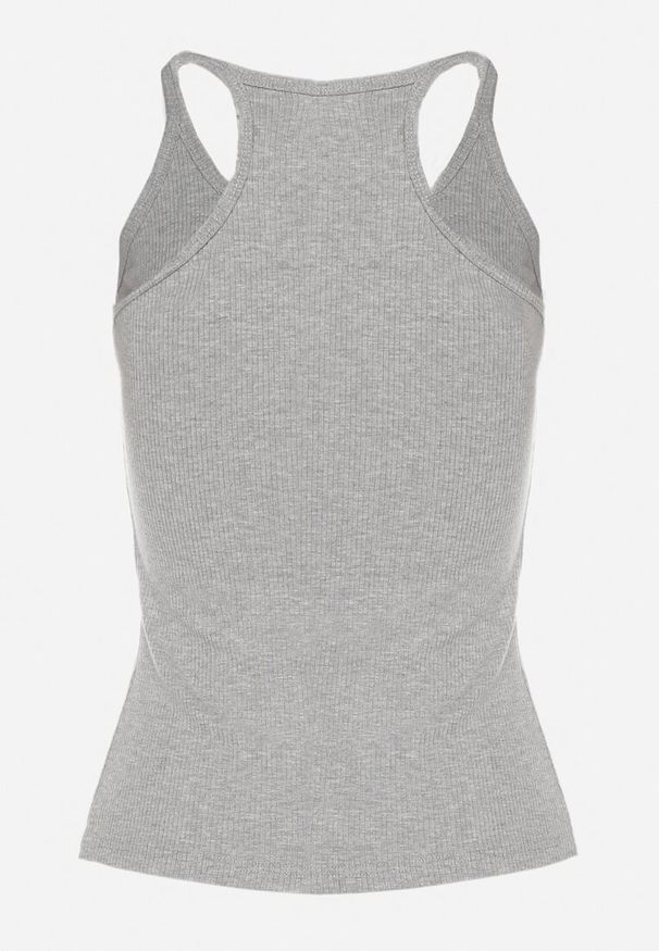Born2be - Szary Top z Prążkowanego Materiału Turine. Kolor: szary. Materiał: materiał, prążkowany. Styl: klasyczny, sportowy