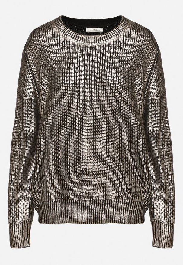 Born2be - Czarno-Złoty Pudełkowy Sweter o Klasycznym Kroju z Metalicznym Połyskiem Everitra. Okazja: na co dzień. Kolor: czarny. Materiał: jeans. Długość rękawa: długi rękaw. Długość: długie. Styl: klasyczny