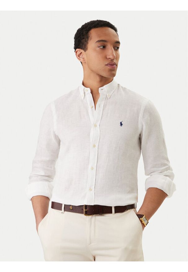 Polo Ralph Lauren Koszula 710968915505 Biały Slim Fit. Typ kołnierza: polo. Kolor: biały. Materiał: len