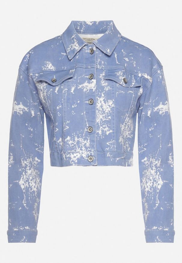 Born2be - Niebieska Kurtka Jeansowa z Efektem Sprania o Krótkim Fasonie Anafia. Kolor: niebieski. Materiał: jeans. Długość: krótkie. Wzór: aplikacja