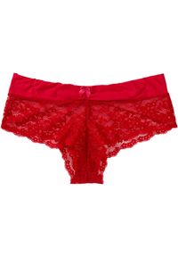 bonprix - Figi panty. Kolor: czerwony. Materiał: bawełna, koronka. Wzór: koronka