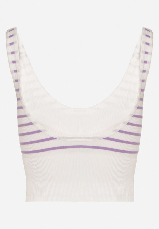 Born2be - Biało-Fioletowy Tank Top w Paski z Prążkowanej Tkaniny Sesillia. Okazja: na co dzień. Kolor: fioletowy. Materiał: tkanina, prążkowany. Wzór: paski. Styl: casual, klasyczny, elegancki