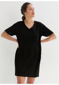 bonprix - Sukienka shirtowa z dekoltem w serek, oversized (2 szt.). Typ kołnierza: dekolt w serek. Kolor: czarny #1