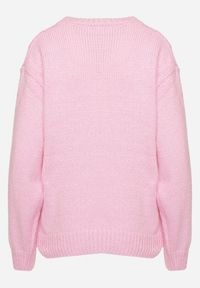 Born2be - Różowy Sweter z Wełną Ściągaczem i Tłoczeniem Riavonnae. Okazja: na co dzień. Kolor: różowy. Materiał: wełna. Styl: wizytowy, klasyczny, casual, elegancki #4