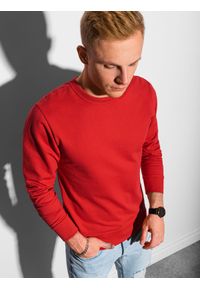 Ombre Clothing - Bluza męska bez kaptura B1153 - czerwona - XXL. Typ kołnierza: bez kaptura. Kolor: czerwony. Materiał: poliester, bawełna, jeans. Styl: elegancki, klasyczny