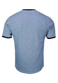 Pako Jeans - Niebieski Bawełniany T-Shirt -PAKO JEANS- Męski, Okrągły Dekolt, Krótki Rękaw, w Paski, Prążki. Okazja: na co dzień. Kolor: niebieski. Materiał: bawełna. Długość rękawa: krótki rękaw. Długość: krótkie. Wzór: prążki, paski. Styl: casual #2