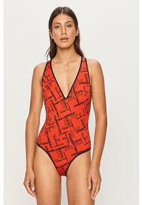 Karl Lagerfeld - Strój kąpielowy. Kolor: czerwony. Materiał: materiał, dzianina, poliamid, elastan. Rodzaj stanika: odpinane ramiączka #1