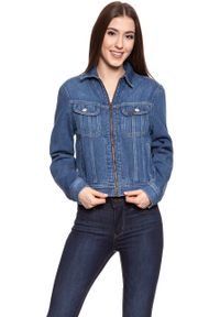 Lee - DAMSKA KURTKA JEANSOWA LEE ZIP CROPPED RIDER BELLEVILLE L54DGGMI 112112767. Materiał: jeans