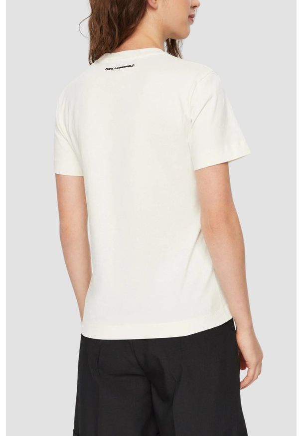 Karl Lagerfeld - KARL LAGERFELD Beżowy damski t-shirt Ikon Sketch Karl. Kolor: beżowy. Materiał: materiał