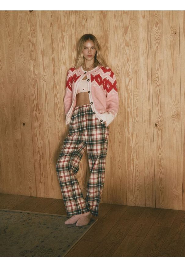 Reserved - Wzorzysty kardigan - wielobarwny. Materiał: dzianina, wełna