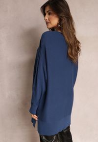 Renee - Granatowy Oversizowy Sweter o Przedłużonym Fasonie z Rękawami Typu Nietoperz Porunxa. Kolor: niebieski. Długość: długie. Sezon: jesień, zima #4