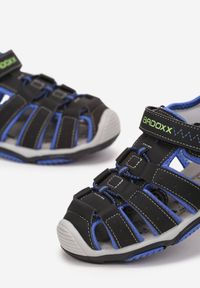Born2be - Czarno-Niebieskie Sandały w Sportowym Stylu ze Skórzaną Wkładką i Rzepami Lenila. Zapięcie: rzepy. Kolor: czarny. Materiał: skóra. Styl: sportowy
