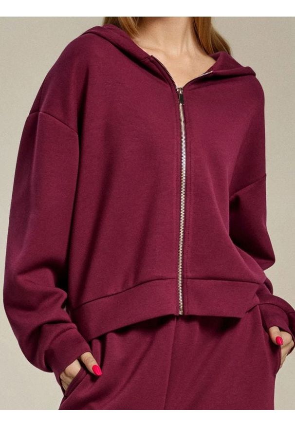 Sinsay - Rozpinana bluza z kapturem soft touch - bordowy. Typ kołnierza: kaptur. Kolor: czerwony. Materiał: wiskoza, dzianina