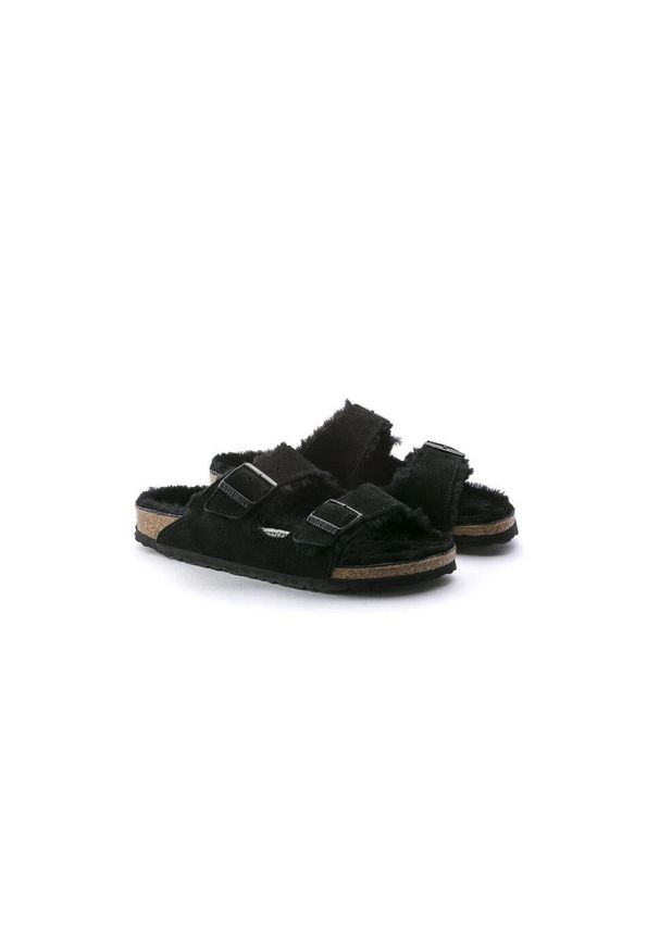 Klapki damskie Birkenstock Arizona Fur. Kolor: zielony. Materiał: materiał, syntetyk