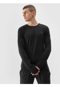 4f - Longsleeve regular z wełną Merino męski. Kolor: czarny. Materiał: wełna. Długość rękawa: długi rękaw. Długość: długie