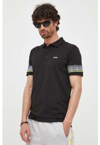 Boss Green - BOSS polo bawełniane BOSS GREEN kolor czarny z nadrukiem. Typ kołnierza: polo. Kolor: czarny. Materiał: bawełna. Wzór: nadruk #1