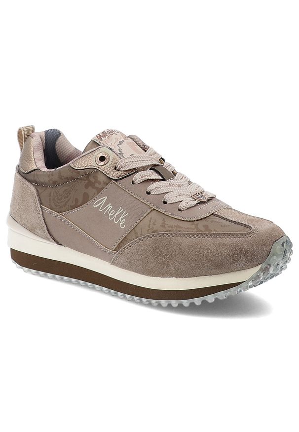 Sneakersy damskie Anekke, na platformie z okrągłym noskiem wygodne niskie, beżowe, 41380-New-York-413. Okazja: na co dzień. Nosek buta: okrągły. Kolor: beżowy. Materiał: tkanina, zamsz, materiał. Obcas: na platformie. Styl: casual, elegancki