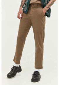 Abercrombie & Fitch spodnie z domieszką lnu kolor brązowy proste. Kolor: brązowy. Materiał: len #1