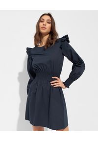 THECADESS - Granatowa sukienka mini Hamptons. Kolor: niebieski. Materiał: bawełna, tkanina. Długość rękawa: długi rękaw. Wzór: aplikacja. Długość: mini #1