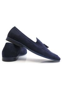 Faber - Granatowe wsuwane buty męskie - tassel loafers T121. Zapięcie: bez zapięcia. Kolor: niebieski. Materiał: nubuk, skóra, guma. Sezon: lato. Styl: klasyczny, wizytowy