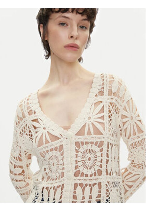 Pepe Jeans Kardigan Olympia PL702273 Beżowy Regular Fit. Kolor: beżowy. Materiał: bawełna