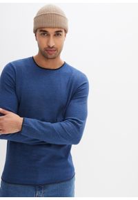 bonprix - Sweter z bawełny z recyklingu. Kolor: niebieski. Materiał: bawełna. Wzór: ze splotem