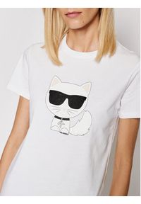 Karl Lagerfeld - KARL LAGERFELD T-Shirt Ikonik Choupette 210W1723 Biały Regular Fit. Typ kołnierza: dekolt w karo. Kolor: biały. Materiał: bawełna #2
