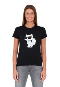 Karl Lagerfeld - KARL LAGERFELD Czarny damski t-shirt z kotem, Rozmiar S. Kolor: czarny #7