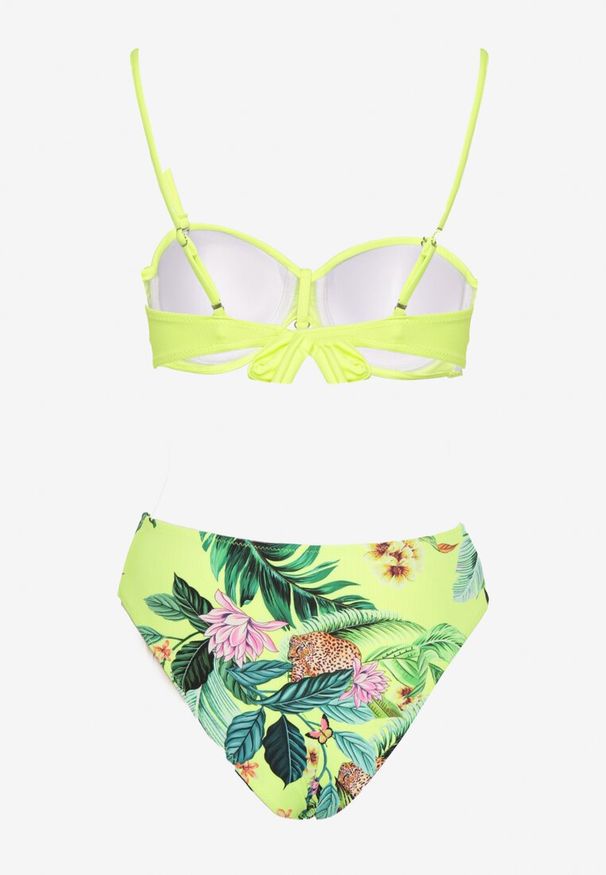 Born2be - Jasnozielone Bikini Biustonosz z Metalicznymi Ozdobami i Figi w Abstrakcyjny Wzór Ulosilla. Kolor: zielony. Wzór: aplikacja