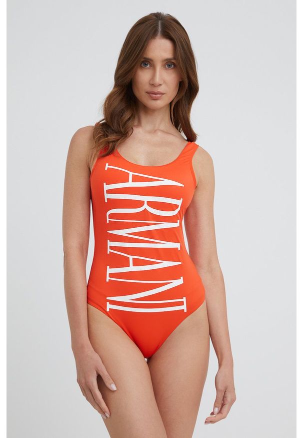 Emporio Armani Underwear jednoczęściowy strój kąpielowy 262697.2R324 kolor pomarańczowy lekko usztywniona miseczka. Kolor: pomarańczowy. Materiał: materiał. Wzór: nadruk