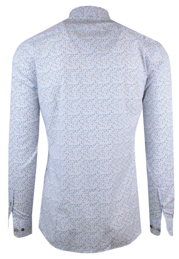 Elegancka, Męska Koszula, Taliowany Krój - Victorio - Drobny, Niebieski Wzór. Kolor: niebieski. Materiał: bawełna, elastan. Styl: elegancki
