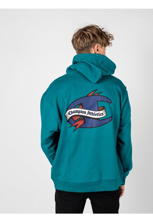 Champion Bluza "Hoodie" | HBGF89H586NKA | Mężczyzna | Turkusowy. Okazja: na co dzień. Typ kołnierza: kaptur. Kolor: turkusowy. Materiał: bawełna, poliester. Wzór: aplikacja, nadruk. Styl: casual