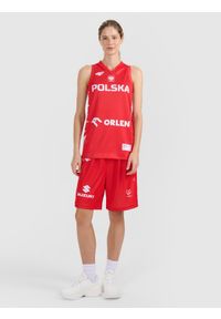 4f - 4F Koszulka reprezentacyjna z możliwością personalizacji damska 4F x PZKOSZ - czerwona XL. Typ kołnierza: dekolt w serek. Kolor: czerwony. Materiał: syntetyk, włókno, materiał. Wzór: nadruk, napisy. Styl: klasyczny, sportowy