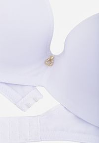 Born2be - Biały Gładki Biustonosz Push Up z Aplikacją z Cyrkoniami Murita. Kolor: biały. Materiał: materiał. Rodzaj stanika: push-up. Wzór: gładki, aplikacja #3