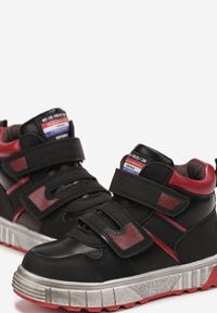 Born2be - Czarno-Czerwone Botki w Sportowym Stylu Mocno Ocieplone z Rzepem Odyssa. Okazja: na urodziny, na co dzień, na spacer. Kolor: czarny. Materiał: jeans. Styl: sportowy #3