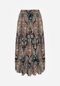 Renee - Beżowo-Czarna Spódnica z Wiskozy Ozdobiona Motywem Paisley Ellivae. Okazja: na co dzień. Kolor: beżowy. Materiał: wiskoza. Wzór: paisley, aplikacja. Styl: casual, elegancki #8