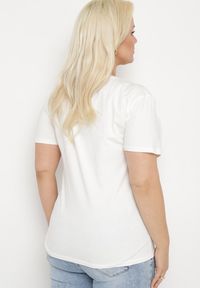Born2be - Biały Bawełniany T-shirt z Nadrukiem i Cyrkoniami Tiimauni. Okazja: na co dzień. Kolor: biały. Materiał: bawełna. Wzór: nadruk. Styl: casual, klasyczny #3