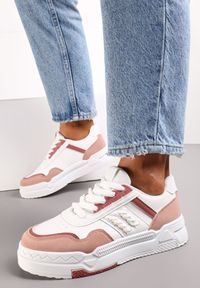 Renee - Biało-Różowe Sneakersy przed Kostkę na Grubej Podeszwie Sylverisa. Wysokość cholewki: przed kostkę. Kolor: biały #3