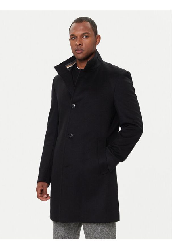 BOSS Płaszcz wełniany H-Hyde 50551078 Czarny Slim Fit. Kolor: czarny. Materiał: wełna