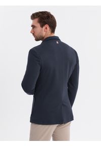 Ombre Clothing - Męska marynarka SLIM z dzianiny o subtelnej strukturze – granatowa V3 - Rozmiar: XXL. Okazja: do pracy. Kolor: niebieski. Materiał: dzianina. Wzór: kolorowy. Styl: klasyczny #11