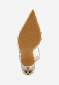 Born2be - Złote Czółenka na Szpilce VICES z Siateczkową Cholewką z Brokatem i Cyrkoniami Venbanise. Zapięcie: sprzączka. Kolor: złoty. Materiał: tiul. Szerokość cholewki: normalna. Wzór: aplikacja. Obcas: na szpilce. Styl: klasyczny, elegancki #8